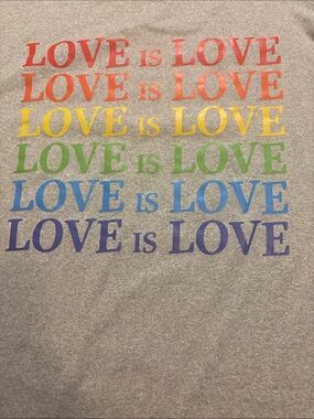 Gray Short-Sleeve Tee with Rainbow "LOVE IS LOVE" Graphic